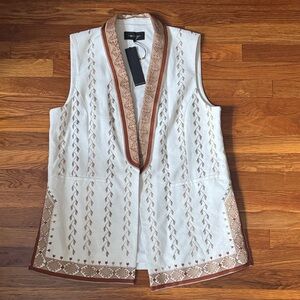 Kobi Halperin Cream and Tan Embroidered Vest NWT Gorgeous Classic Unique